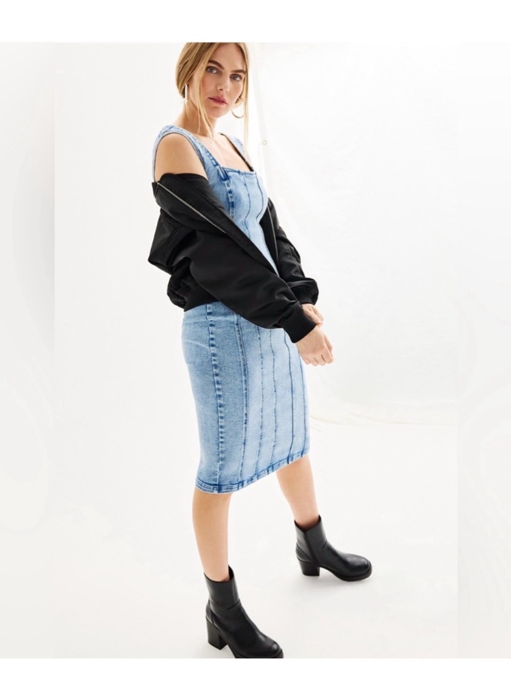 NWT Intempo Blue Midi Sleeveless Square neck Denim Dress size M - Picture 3 of 5
